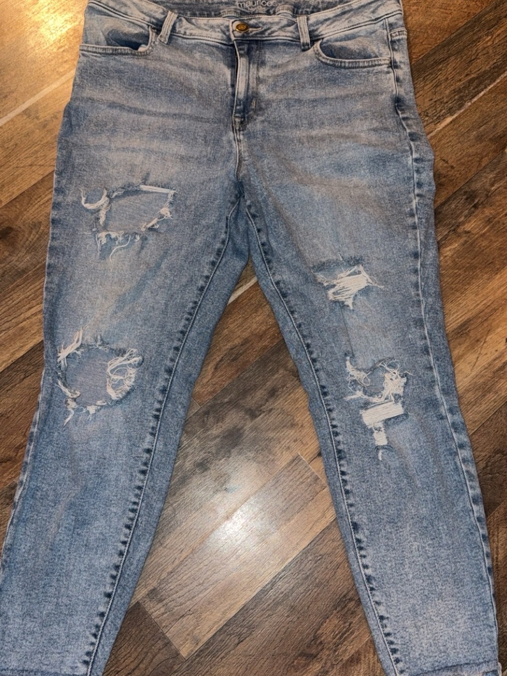 Maurices Light Blue Distressed Skinny Jeans